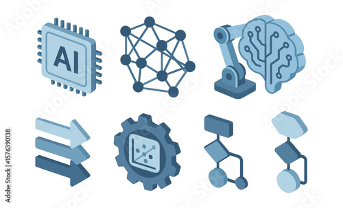 Artificial intelligence technology and networking icons for digital solutions