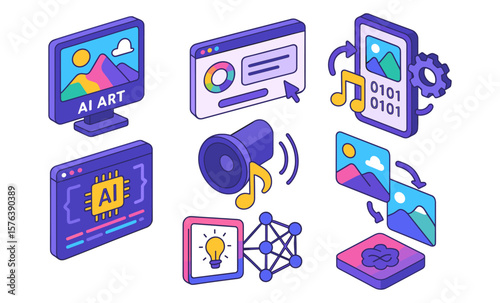 Generative ai icon set for digital innovation and creativity design