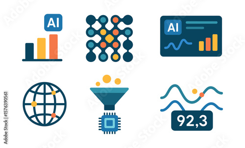 Ai data visualization icons for digital design and data analysis concepts