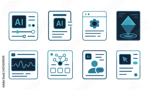 Futuristic ai interface icons for digital design and user experience enhancement