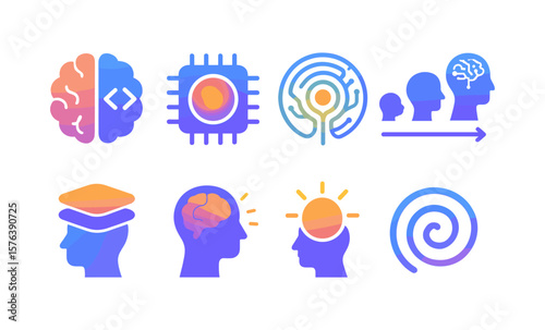 Digital mind evolution icons exploring ai, neural growth, and brain concepts for innovative design