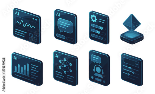 Futuristic ai interface icons with holographic ui and digital assistant designs