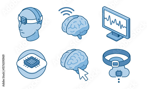 Brain machine interface icons for technology and innovation design