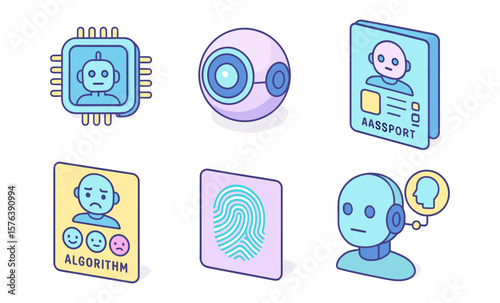 Futuristic robot identity icons for digital security and innovation design
