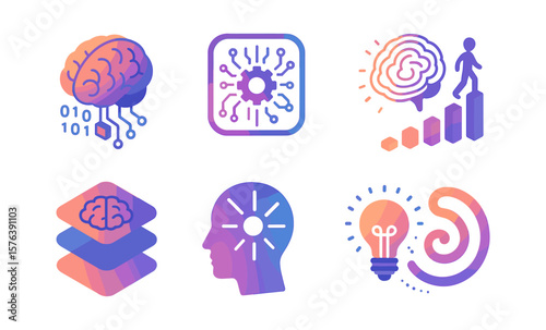 Digital mind and evolution icons: innovation and intelligence concepts for design projects
