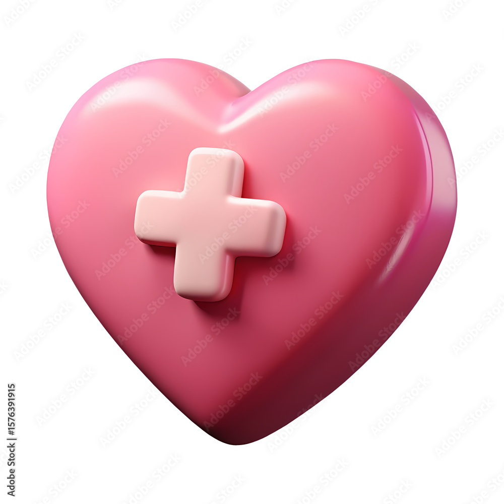 Obraz premium Pink Heart Icon with Cross Isolated on Transparent Background Healthcare Medical Symbol