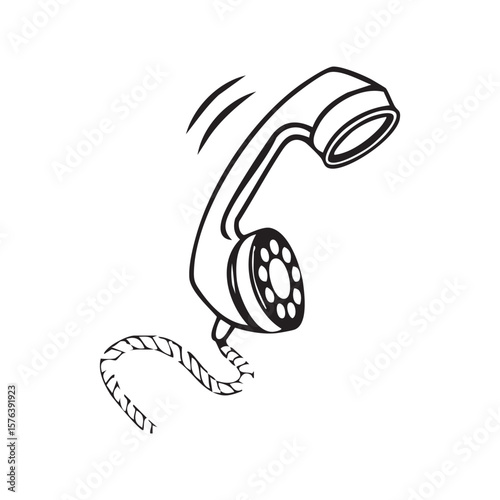 Telephone receiver illustration: A vintage telephone receiver rings, illustrated in a bold outline. Evoking a sense of anticipation and connectivity.
