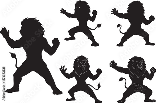 Fighting Style Lion Cartoon Character silhouette