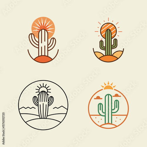 minimalist cactus and sun wild west desert scene