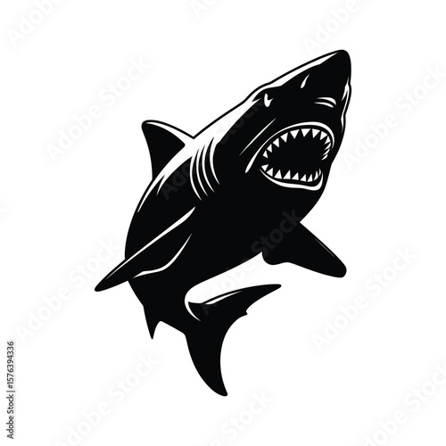 Shark silhouette with open mouth danger icon vector isolated on white background