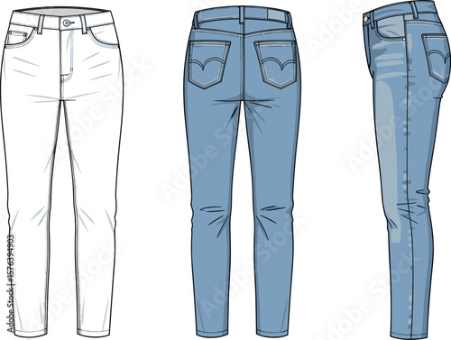 Minimalist Denim Jeans with Heart-Shaped Pockets: Classic and Stylish Fashion Illustration