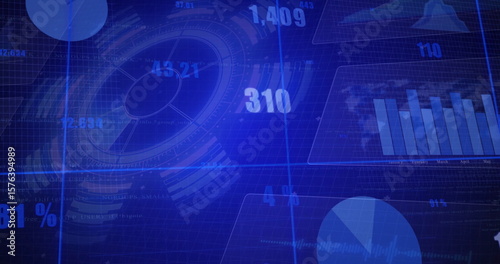 Displaying data dashboard interface running in virtual console, with pie chart and bar graph panels