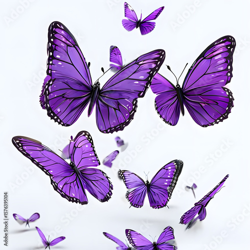 Purple Butterflies Soaring Against A White Background