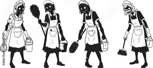 Spooky Zombie Housekeeper Halloween Cartoon silhouette