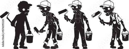 Spooky Zombie Painter Halloween Cartoon Character silhouette