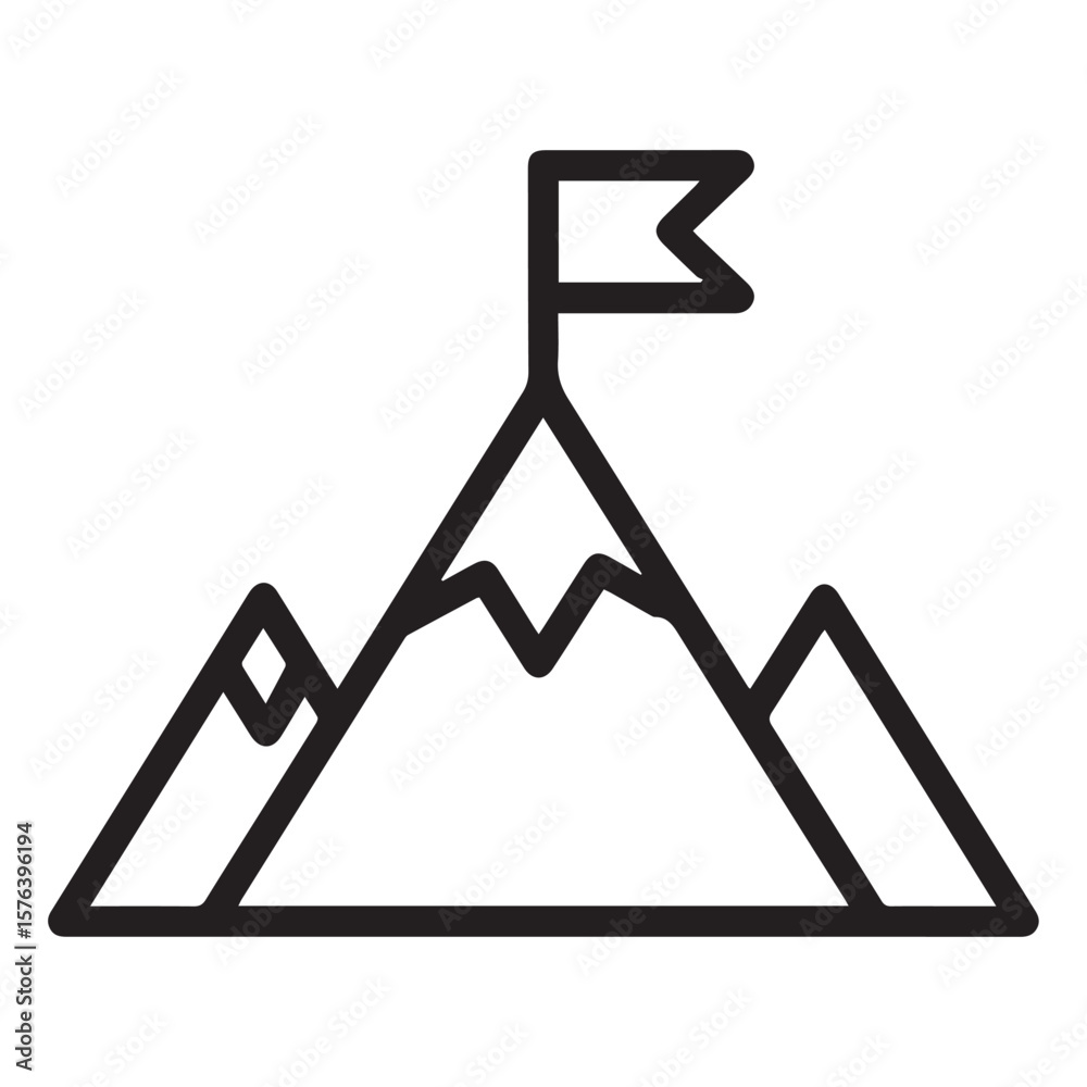 Fototapeta premium Mountain Peak Icon with Flag – Success and Achievement Symbol