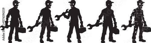 Spooky Zombie Mechanic Funny Cartoon Character silhouette