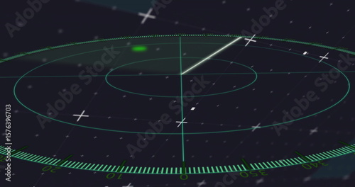 Canvastavla Displaying neon green radar grid scanning control room display, with target blip