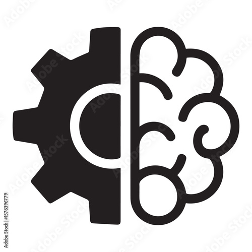 Gear and Brain Icon – Technology Meets Creativity Concept