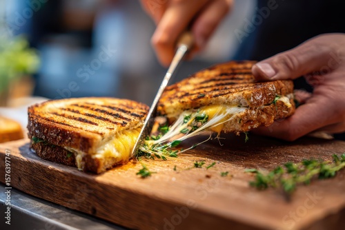 August National Panini Month – Golden Grilled Panini Cut in Half with Melting Cheese on Rustic Table