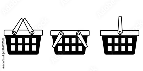 Set solid icon empty shopping basket for grocery