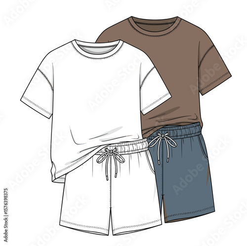 Casual Layered Look with T-Shirt and Drawstring Shorts: Comfortable Everyday Fashion Illustration