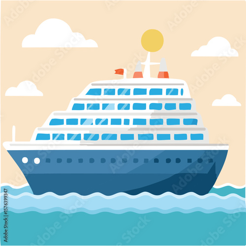 Cute cruise ship flat vector