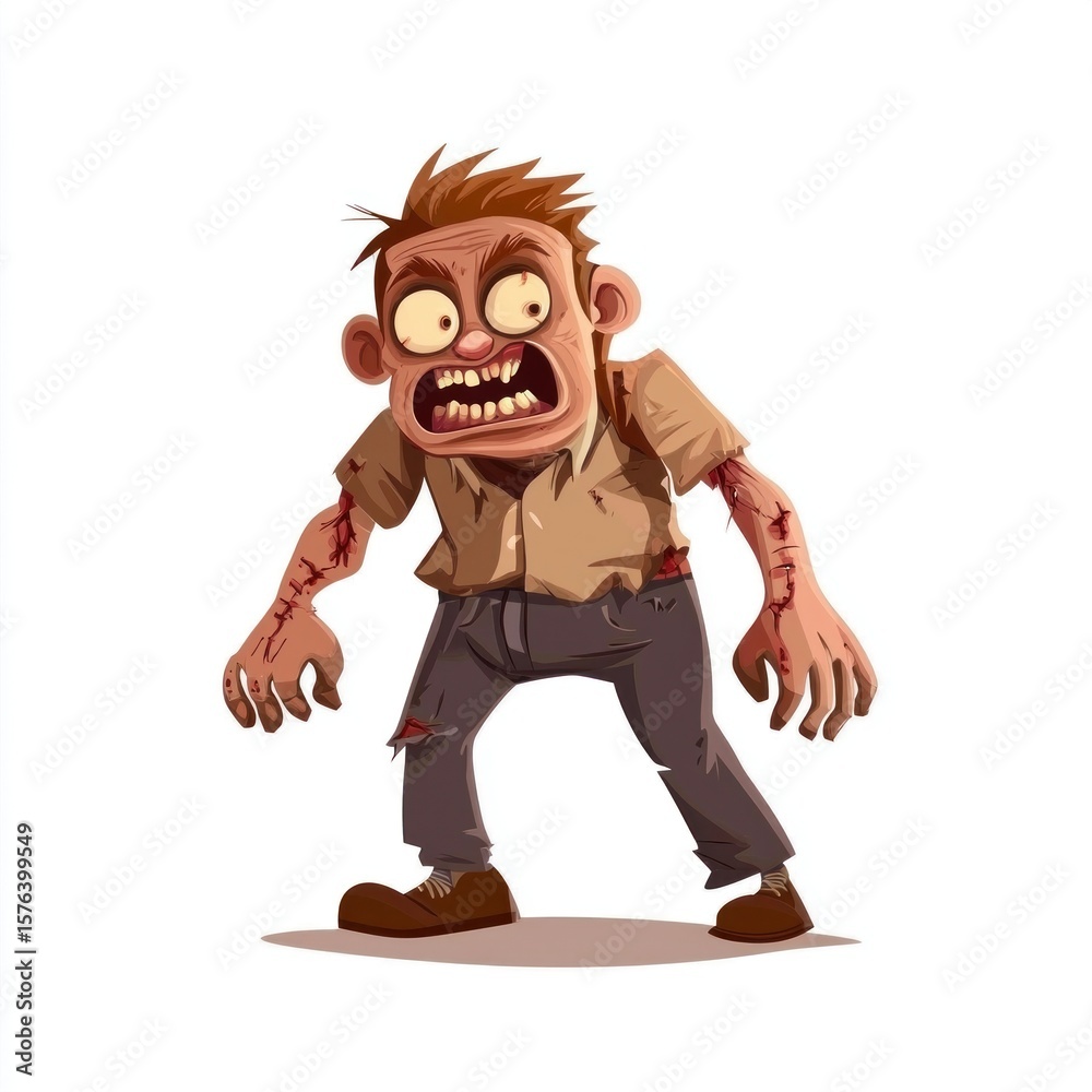 Fototapeta premium Zombie cartoon character. 2d illustration isolated on a white background. Zombie Isolated on white. Zombie 2d illustration with clipping path. Halloween. Halloween Concept Cut-out Sticker.