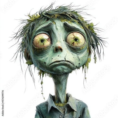 Zombie cartoon character isolated on white background. Halloween 2d illustration. Zombie Isolated on white. Zombie 2d illustration with clipping path. Halloween. Halloween Concept Cut-out Sticker.