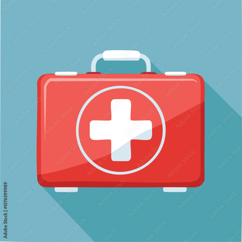Fototapeta premium Cute first aid kit flat vector