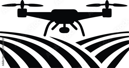 Agriculture Drone Silhouette Over Farmland – Modern Farming Technology Vector
