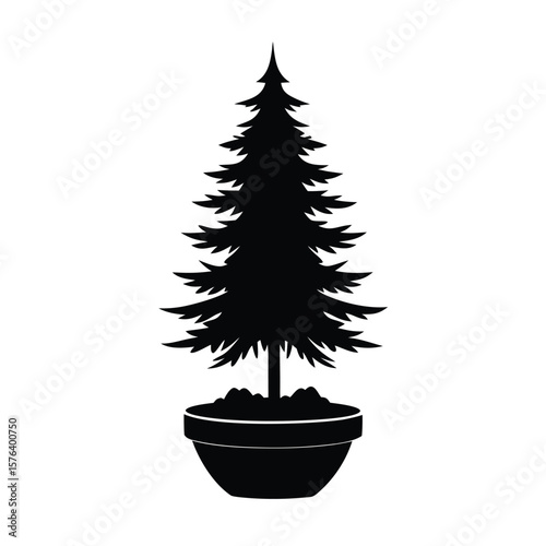 Black silhouette of a potted evergreen tree vector