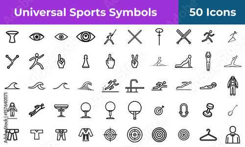 Illustration of universal sports symbols and icons representing various activities and equipment