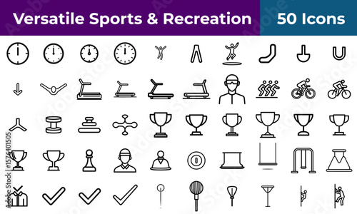 A collection of versatile sports and recreation icons displayed in a grid formation on a white background