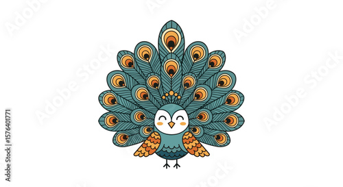 Charming pixel art peacock displaying its magnificent feathers in a whimsical and adorable style