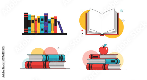 A collection of vibrant illustrations depicting books and the joy of reading for educational purposes