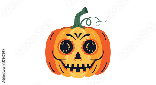 Festive halloween pumpkin carving with spooky face and autumn decorations for holiday celebrations