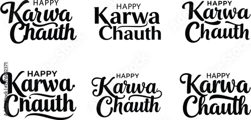 Happy Karwa Chauth Typography Vector Bundle on White Background .