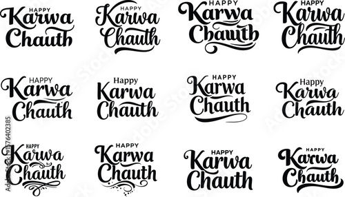 Happy Karwa Chauth Typography Vector Bundle on White Background .
