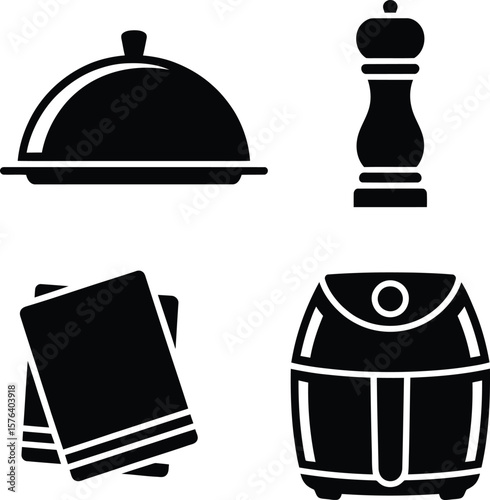 Kitchen icons representing cooking and dining essentials vector illustration pack set minimal