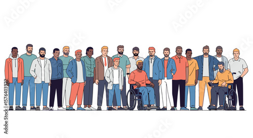 Diverse group of men standing together showing unity and support for each other
