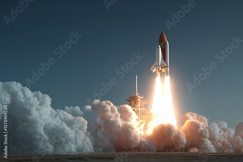 Rocket lift off from the launch pad, space shuttle, Apollo, Soyuz, Ariane, generated image
