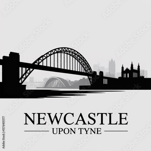 Newcastle upon Tyne Skyline Silhouette — British Northern River City Vector Illustration