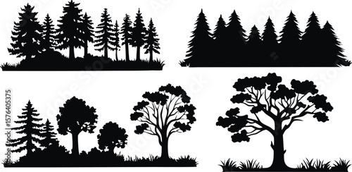 Silhouette Tree and Forest Illustrations Set - Black Tree Designs,Tree silhouette vector,vector silhouette trees Icon set,set of trees silhouettes,African trees as black silhouettes,ai