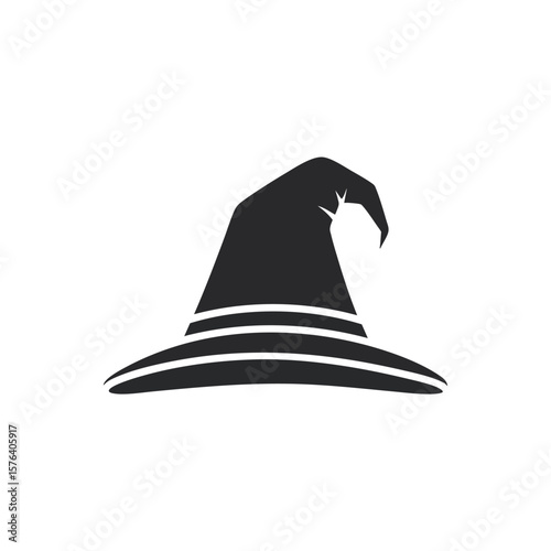 Dark Witch Hat Icon. Simple black emblem of a sorcerer's headwear, perfect for autumn celebrations, magical designs, or fairytale elements. It evokes wonder.