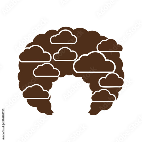 Afro Hair Cloud Thoughts. Abstract graphic representing a mind filled with ideas, dreams, and creative reflection. Symbolizes imagination, intellect, and unique identity.