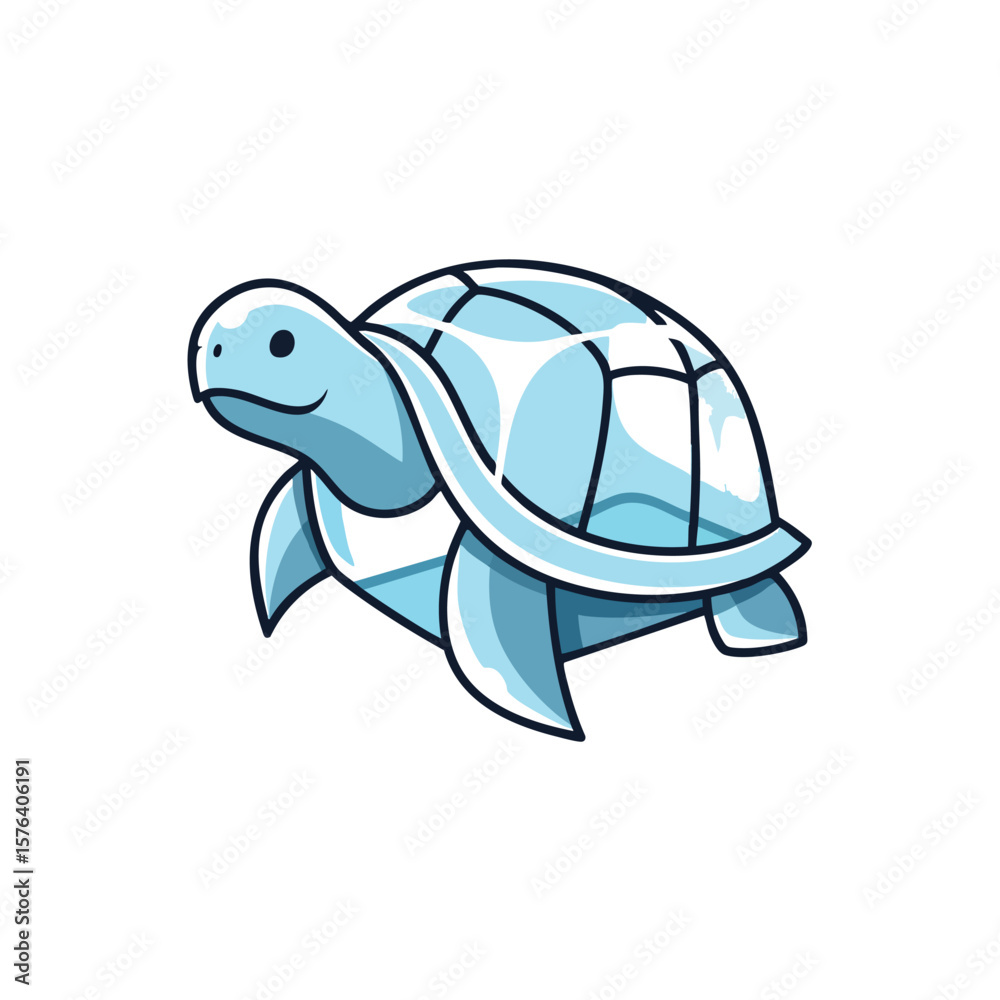 Fototapeta premium Adorable Blue Turtle Cartoon Art. This charming aquatic reptile graphic features a gentle smile and embodies themes of conservation, wisdom, and long life.