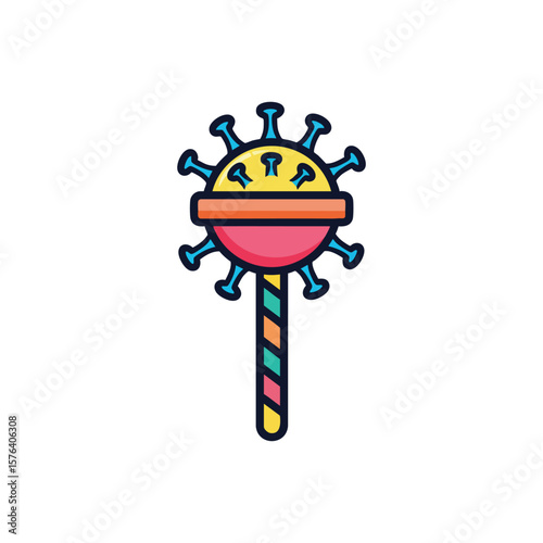 Infectious Confection Icon. A vivid sugary delight designed like a contagion, symbolizing appealing yet hazardous elements. It conveys the veiled nature of threats.