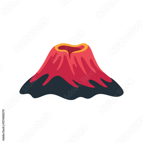 Fiery Mountain Peak Artwork. Stylized illustration of a dormant volcano, showcasing vibrant red magma flow against its dark base. Symbolizes natural power, Earth's geological forces, and hidden.
