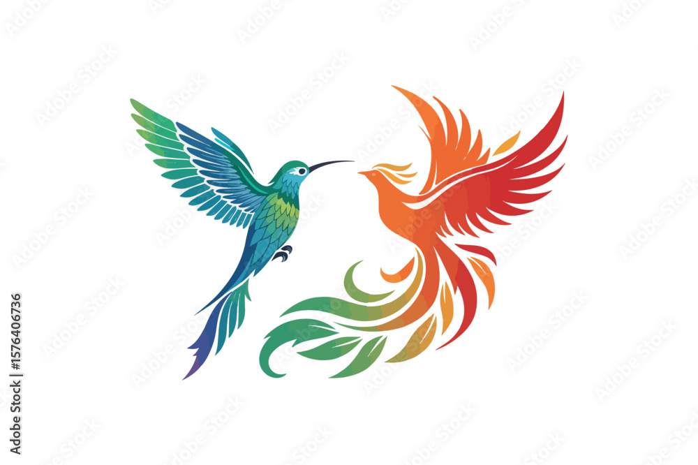 Obraz premium Hummingbird Gradient Fire Phoenix Bird logo Vector On White Background.02
